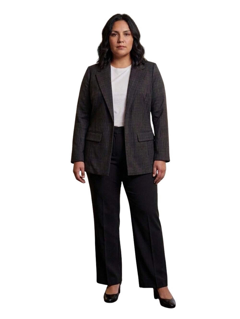 Liverpool Glen Plaid Open Front Blazer Jacket Gray Black Grey XL Office EUC